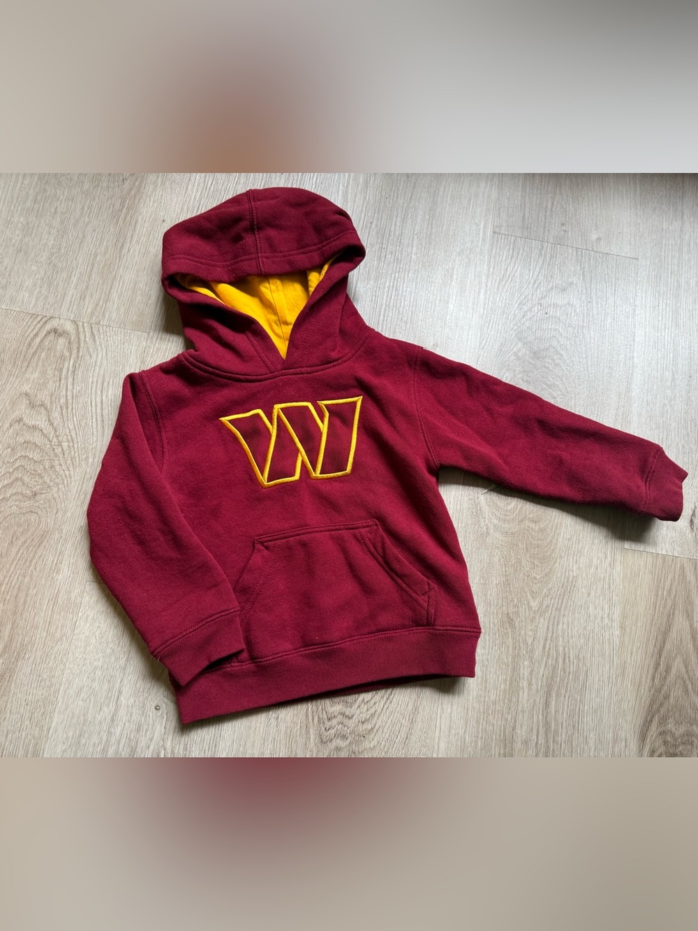 Kids Commanders Maroon Hooded Sweatshirt with Yellow Lined Hood